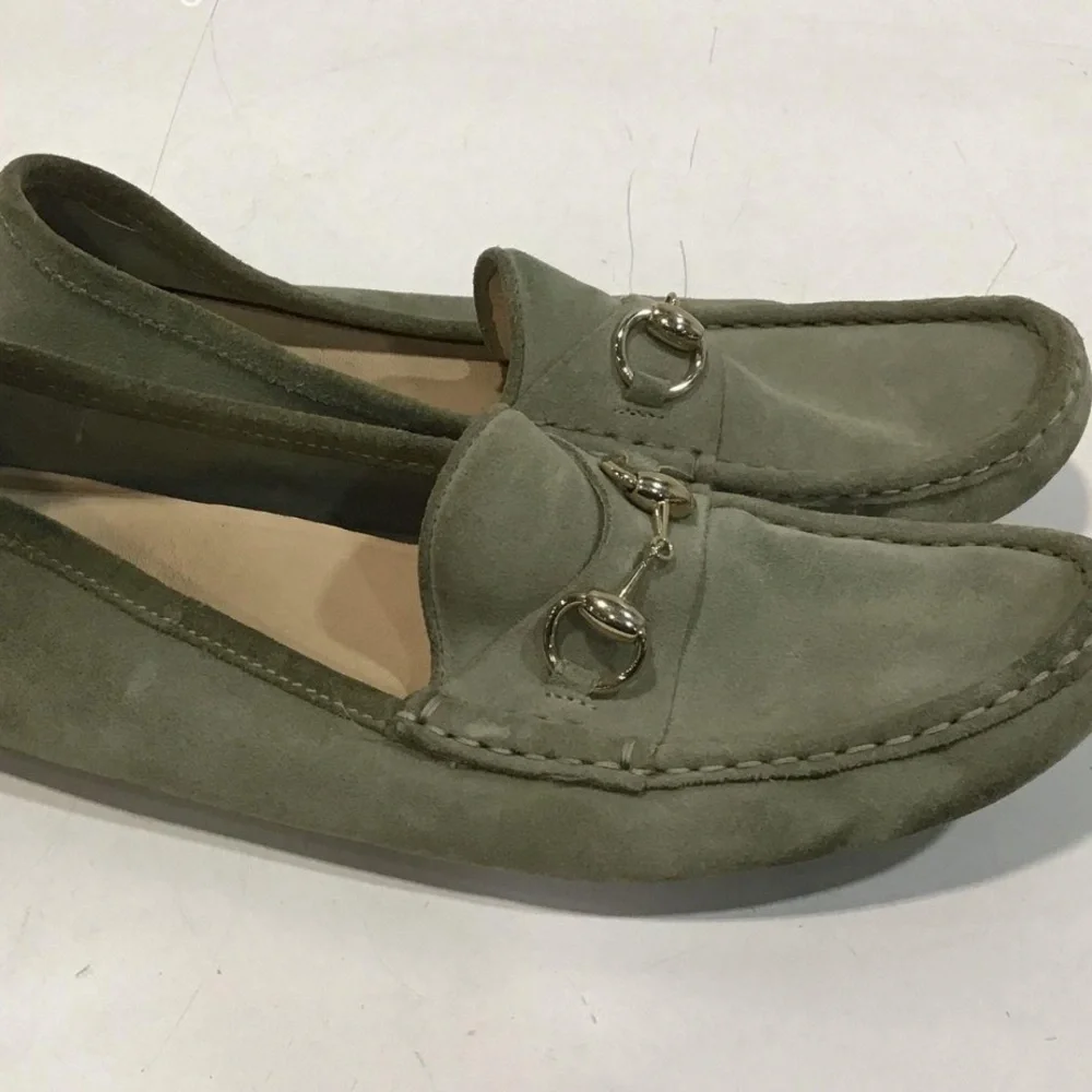 Men’s Gucci Olive Suede HorseBit Loafers Driving Shoes Size 39.5